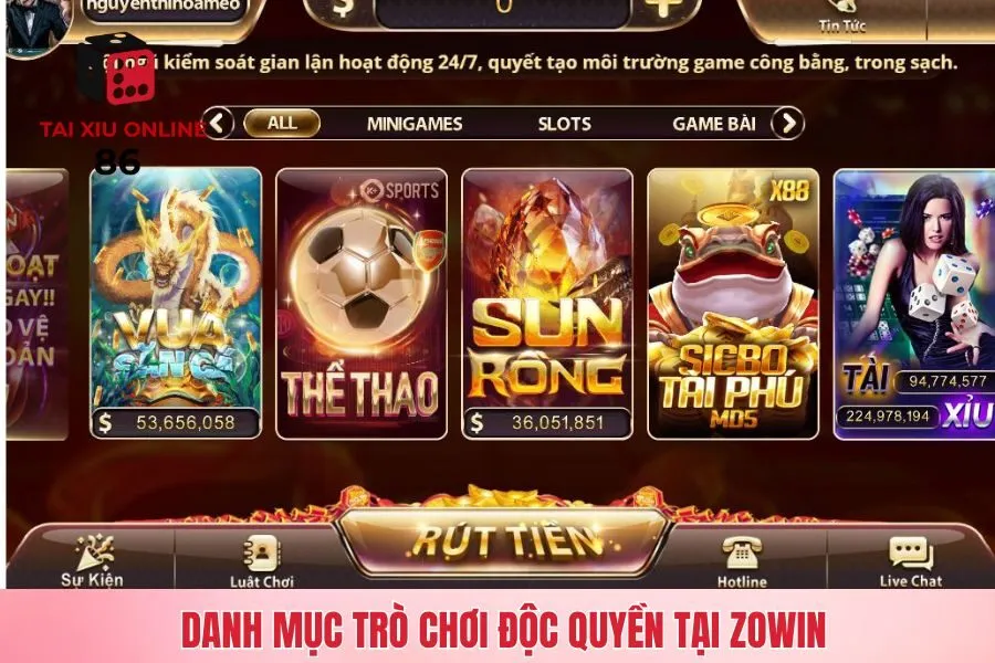 Danh mục trò chơi độc quyền tại ZOWIN