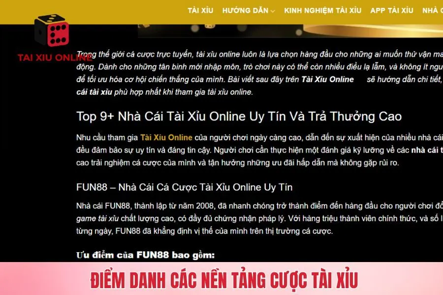 Điểm danh các nền tảng cược tài xỉu